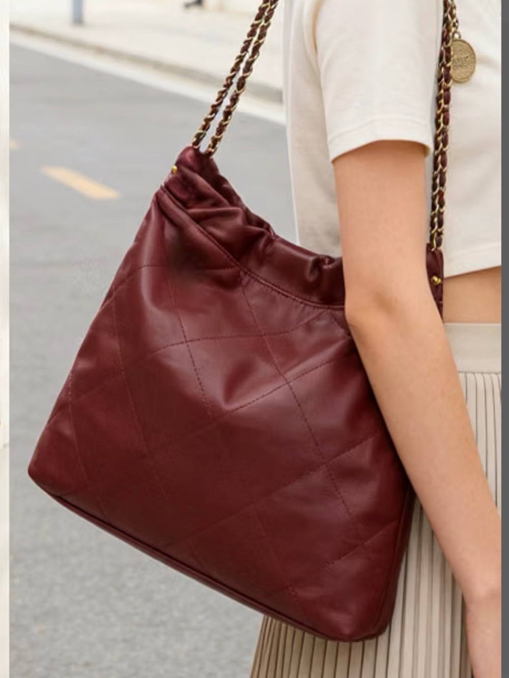 NWT Quilted Burgundy Genuine Leather Material Made Of Soft Lambskin Leather.